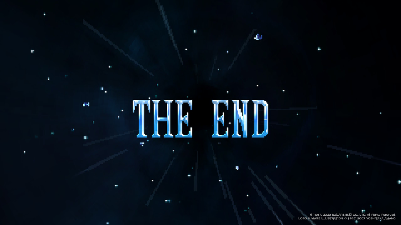 Fin de Final Fantasy 1 Pixel Remaster Mot Fin sur fond étoilé