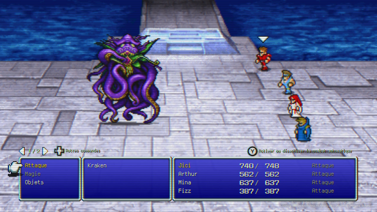 Rendu de la configuration graphique rétro de Final Fantasy 1 Pixel Remaster Scene de combat JRPG